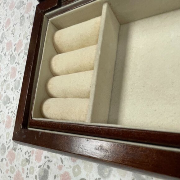 Small Wooden Jewelry Box - Embroidered Inlay - Removable tray - Picture 10 of 16